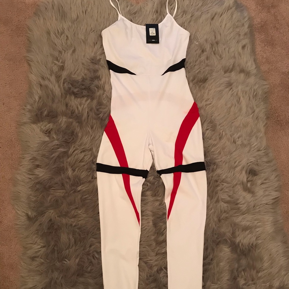 White jumpsuit with stripes